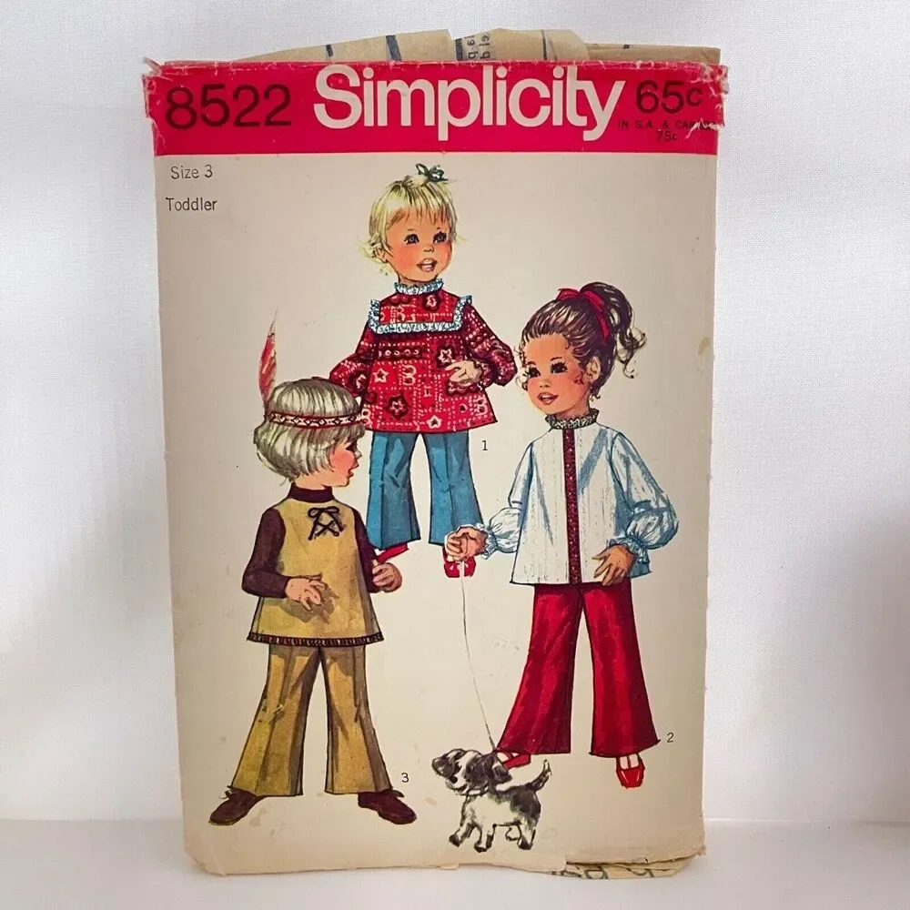 #8522 Simplicity  VTG Toddlers Top and Bell Bottom Sewing Pattern Size 3